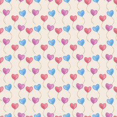 Heart-shaped balloons seamless pattern for Valentine's Day. Love is in the air themed background. Perfect for Valentine's Day and wedding decor, prints, wallpaper, wrapping, stationery, packaging.