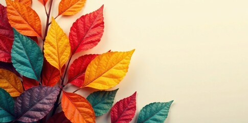 Fototapeta premium Vibrant Autumn Foliage Arranged on a Soft Background, Featuring a Variety of Colors and Shapes, Ideal for Seasonal Designs and Projects