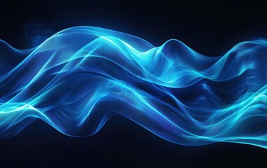 Bold electric blue and cyan swirling waves resembling fluid motion in high contrast