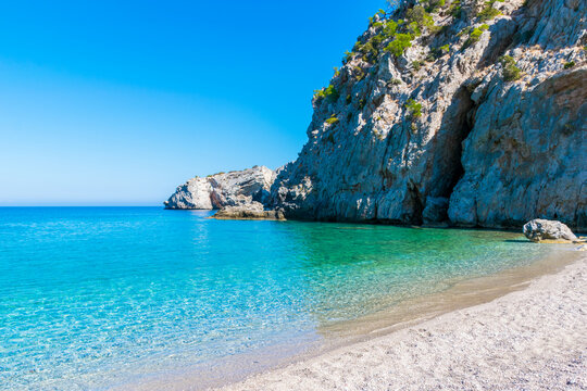 White pebbled Achata Beach with turquoise sea on Karpathos Island, Greece