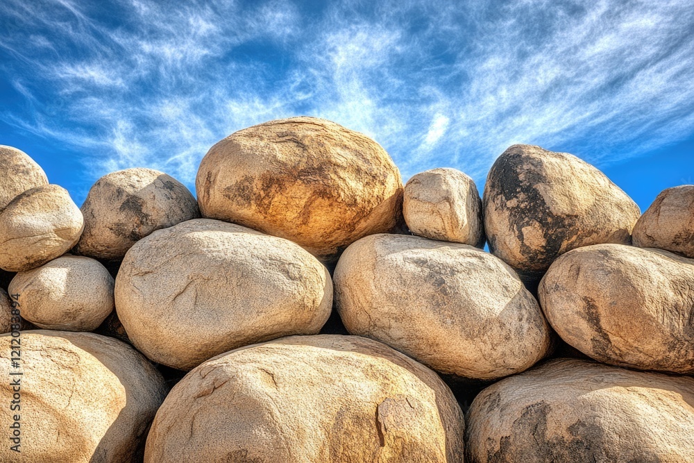 Poster a pile of large rocks stacked on top of each other, suitable for use in landscape or outdoor-themed 