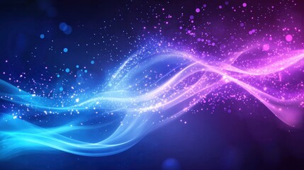 Ethereal Wave of Light and Color Blending Together in a Captivating Display of Vibrant Blue and Pink Hues with Shimmering Sparkles Against a Dark Background