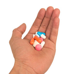 hand pills pile isolated on white background