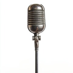 Fototapeta premium Professional Microphone Isolated on a White Background. Sleek Design and High-Quality Sound Equipment for Music, Broadcasting, and Audio Production Concepts.