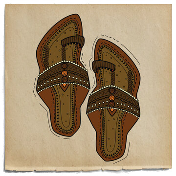 illustration of desi (indian) art style pair of Kolhapuri sandal (chappal).
