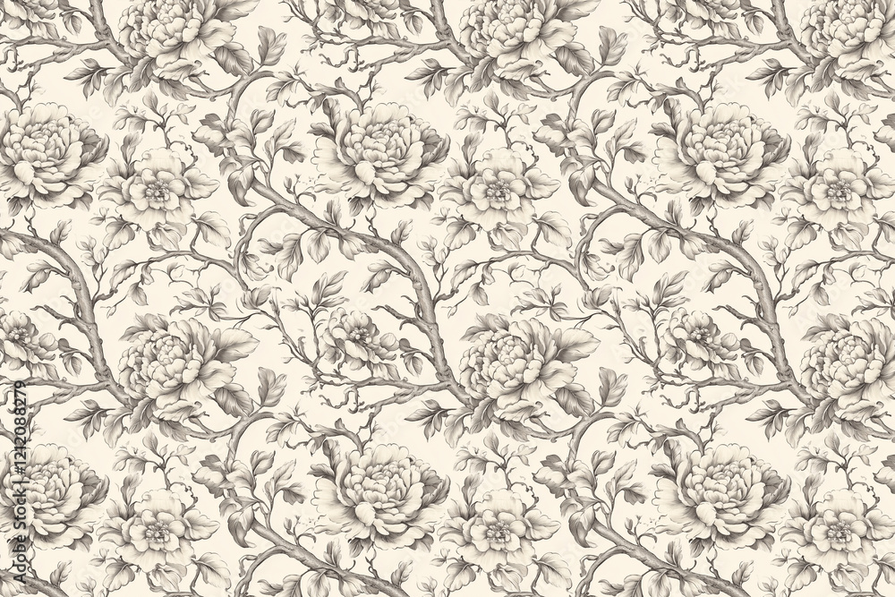 Poster floral toile tapestry pattern. vintage botanical wallpaper pattern. background image. created with g