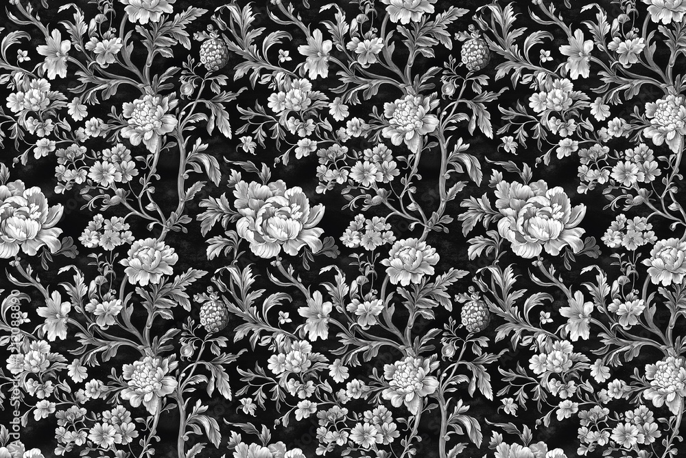 Poster floral toile tapestry pattern. vintage botanical wallpaper pattern. background image. created with g