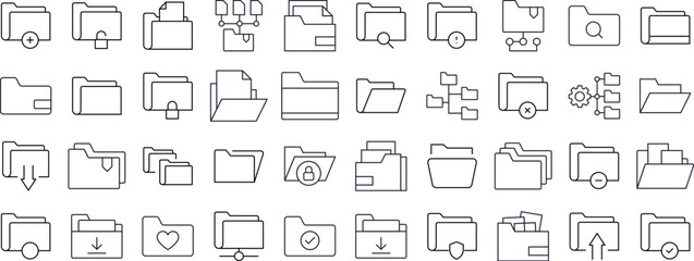 Pack of Computer Folder Related Line Icons. Outline Signs for Graphic and Web Design, Apps, Adverts, Various Cards