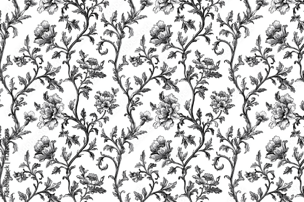 Poster floral toile tapestry pattern. vintage botanical wallpaper pattern. background image. created with g