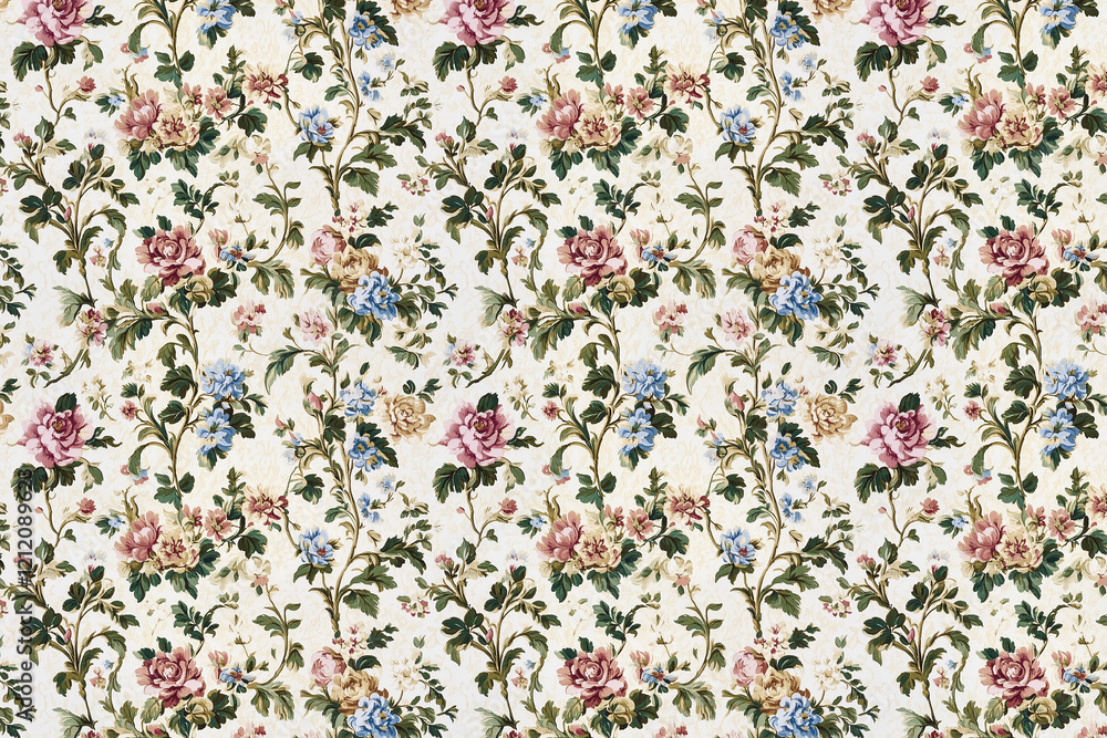 Poster floral toile tapestry pattern. vintage botanical wallpaper pattern. background image. created with g