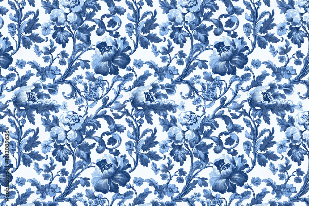 Poster floral toile tapestry pattern. vintage botanical wallpaper pattern. background image. created with g