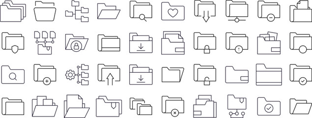 Obraz premium Computer Folder Line Icon Set. Outline Signs for Graphic and Web Design, Apps, Adverts, Various Cards