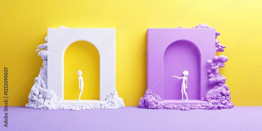 Poster Unique Abstract Display of Two Figures in Colorful Arches