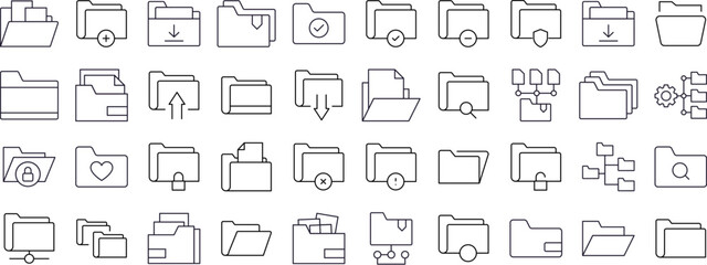 Computer Folder Line Icon Bundle. Outline Signs for Graphic and Web Design, Apps, Adverts, Various Cards