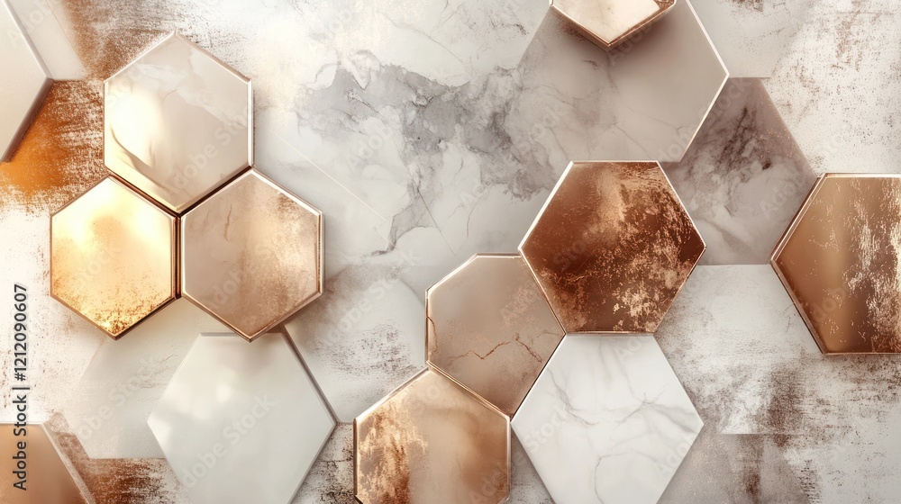 Aufkleber abstract hexagons with metallic textures creating luxury visuals for premium branding.