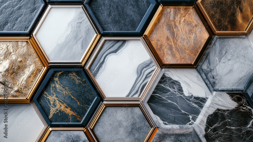Poster Abstract hexagons with metallic textures creating luxury visuals for premium branding.