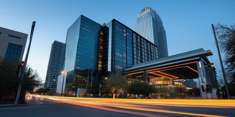 Fototapeta premium A striking urban long-exposure shot of a busy city street at night