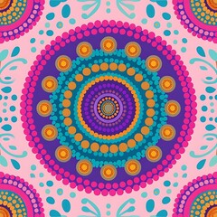 Obraz premium Vibrant Aboriginal Mandala Dot Pattern Design Seamless Pattern