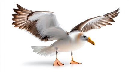 Obraz premium Seagull Standing with Wings Open on White Background. Generative AI