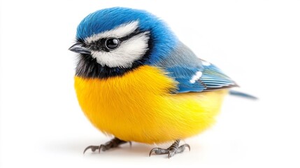 Fototapeta premium Colorful Eurasian blue tit on a pristine white background. Generative AI