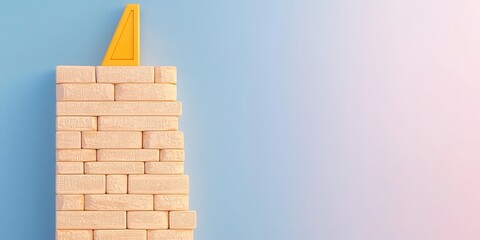Fototapeta premium Building blocks with triangular ruler on blue background