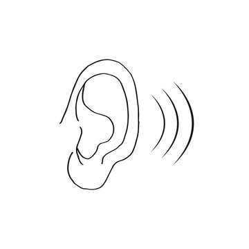 recommend clip art: Hand-drawn black line art ear and sound waves hear vector doodle.