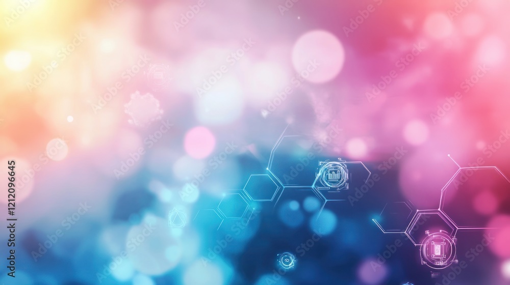 Poster artistic healthcare backgrounds blending blurred robotics and ai symbols for innovative concepts.