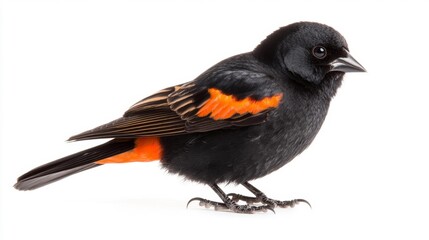 Fototapeta premium Red-winged Blackbird in Full Detail Isolated on White. Generative AI
