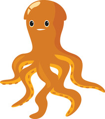 Friendly cartoon octopus with a cheerful expression, waving its tentacles