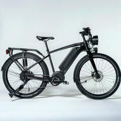 Fototapeta premium A sleek black electric bicycle designed for modern commuting and leisure rides. isolated on white background