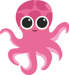 Adorable pink octopus with big eyes smiling and showing its tentacles, perfect for children's designs