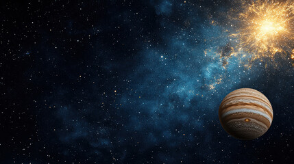 Fototapeta premium stunning space scene featuring planet, stars, and glowing sun