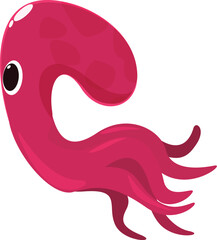 Cartoon illustration of a pink squid gracefully swimming underwater, tentacles extended