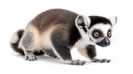 Exotic Black-and-white Ruffed Lemur Isolated on White. Generative AI