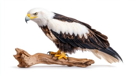 Obraz premium Eagle Standing on Driftwood. Generative AI