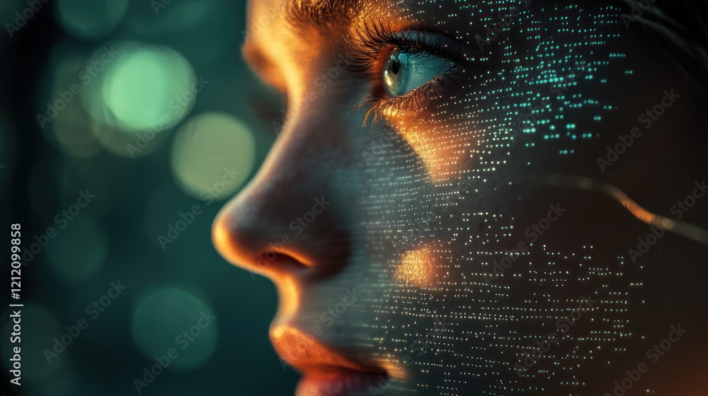 Aufkleber binary code forming a human face, blending technology with identity.