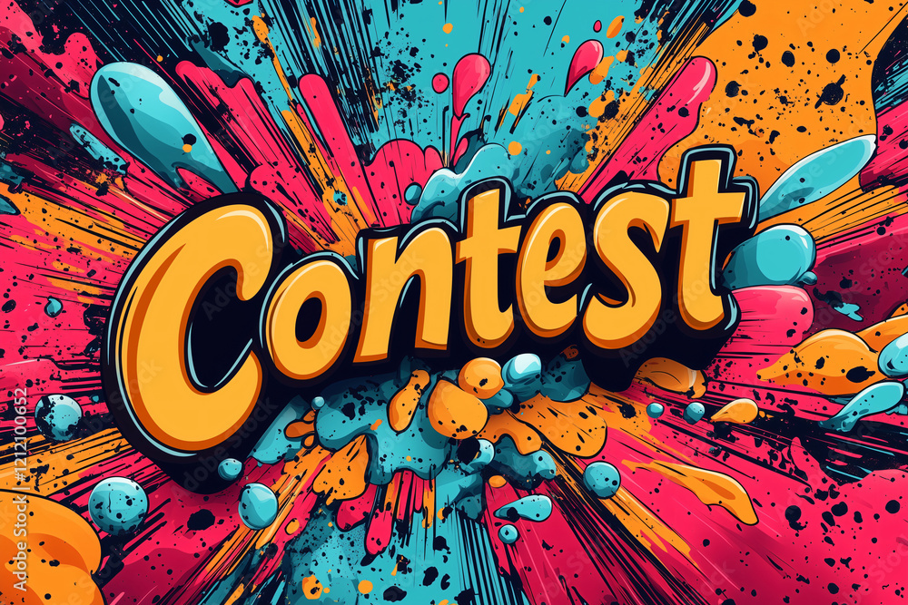 Poster contest explosion: a vibrant and dynamic graphic design explodes with color, showcasing the word 