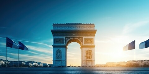 Obraz premium Majestic Arc de Triomphe Under Clear Blue Sky