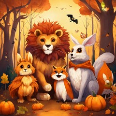 Fototapeta premium halloween background with pumpkin and cat