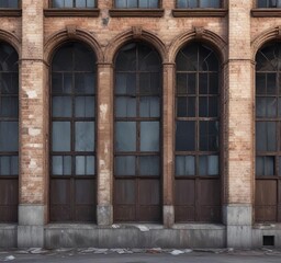 Obraz premium Facade of an abandoned building with iron windows, spooky, architecture, empty