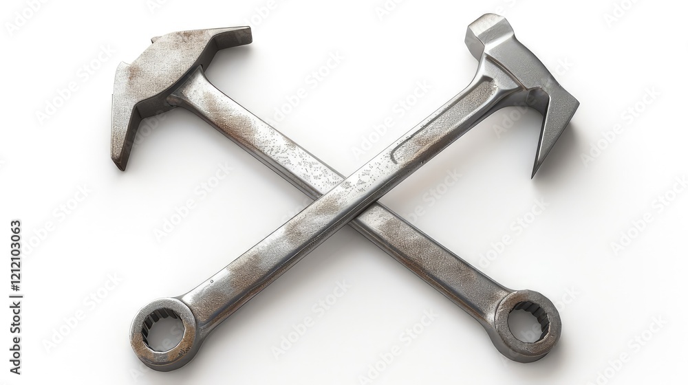 Poster two crossed hammers symbolizing construction and craftsmanship. isolated on white background