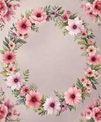 Obraz premium Feminine floral wreath made of watercolor flowers, fresh and vibrant, botanical illustration, decoration