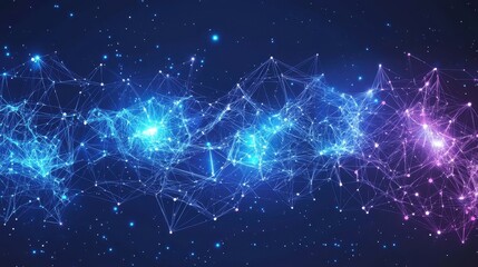 Obraz premium Abstract futuristic digital background depicting interconnected glowing nodes and lines, symbolizing technology, communication, and the digital universe, vibrant and captivating design