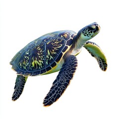 Fototapeta premium Sea Turtle Isolated on White Background, Symbol of Marine Wildlife Conservation, Ocean Ecosystems, and Endangered Species Awareness.