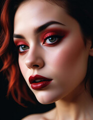 Fototapeta premium Intense Bold Makeup with Cherry Red Lipstick and Smoky Eyes