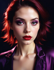 Fototapeta premium Cherry Red Lipstick with Smoky Eyeshadow in Bold Close-Up