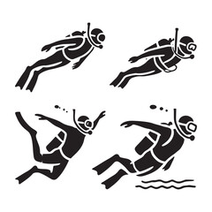 Creative set of man diving silhouette digital art - man diving vector set - man dive illustrations set - dive silhouette set
