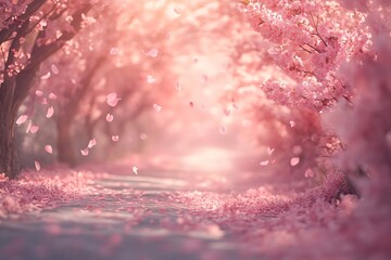Fototapeta premium Pink Cherry Blossom Pathway Scenic Beauty