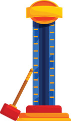 High striker attraction with big hammer inviting players to test their strength at amusement park or carnival