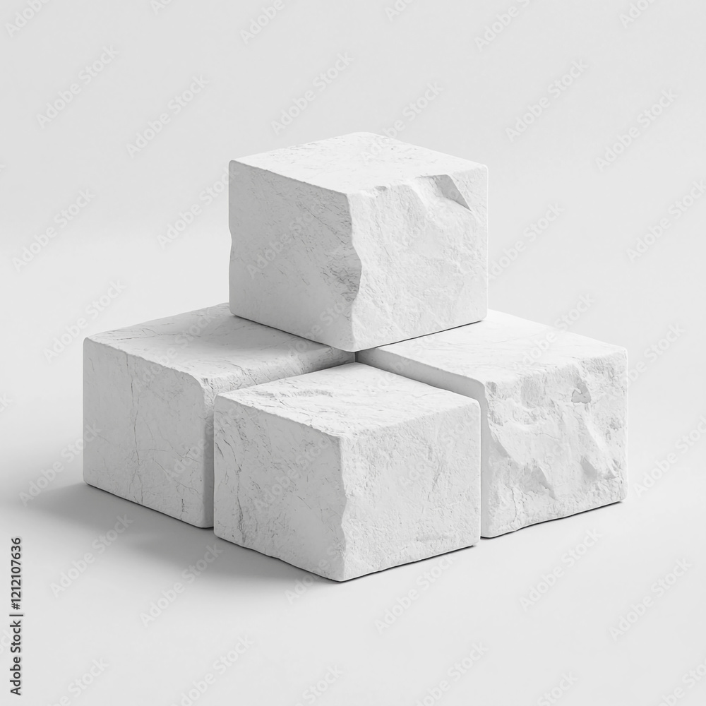 Poster White Marble Cubes Arranged on Minimal Background for Mockup Display